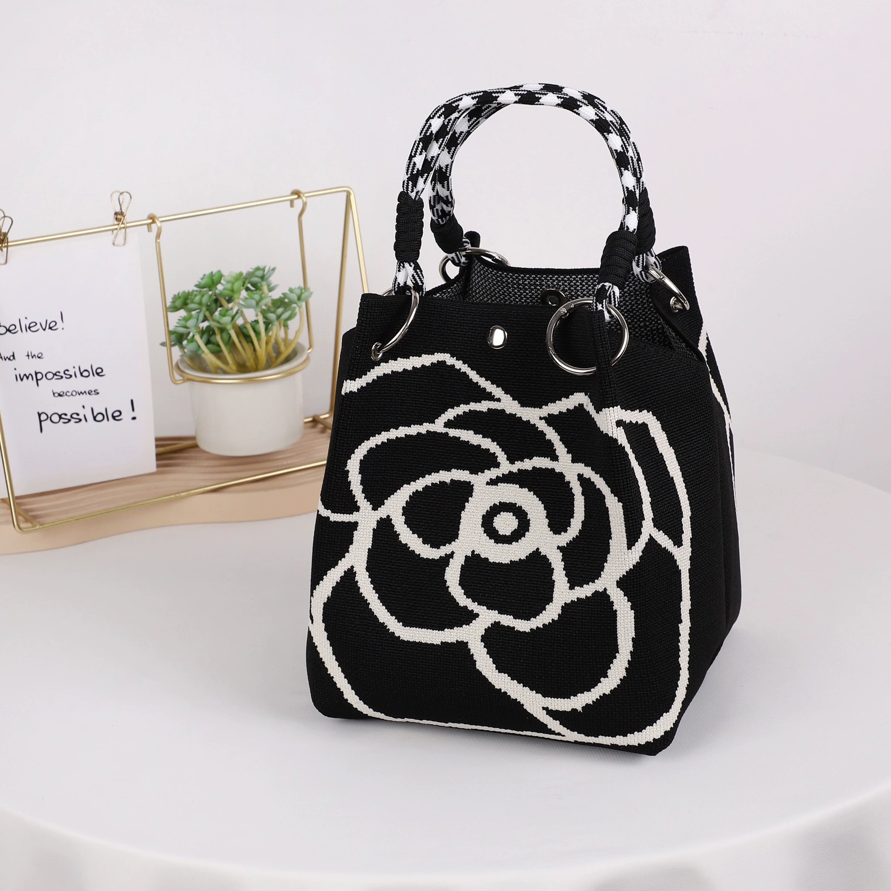 Woven knitted three dimensional purse, small clutch bag