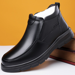 Men's Cotton Shoes Winter Warm fleece-lined Thickened Short Wool Men's Cotton Leather Shoes Middle-aged and Elderly Non-slip Dad Shoes Wool Cotton Shoes