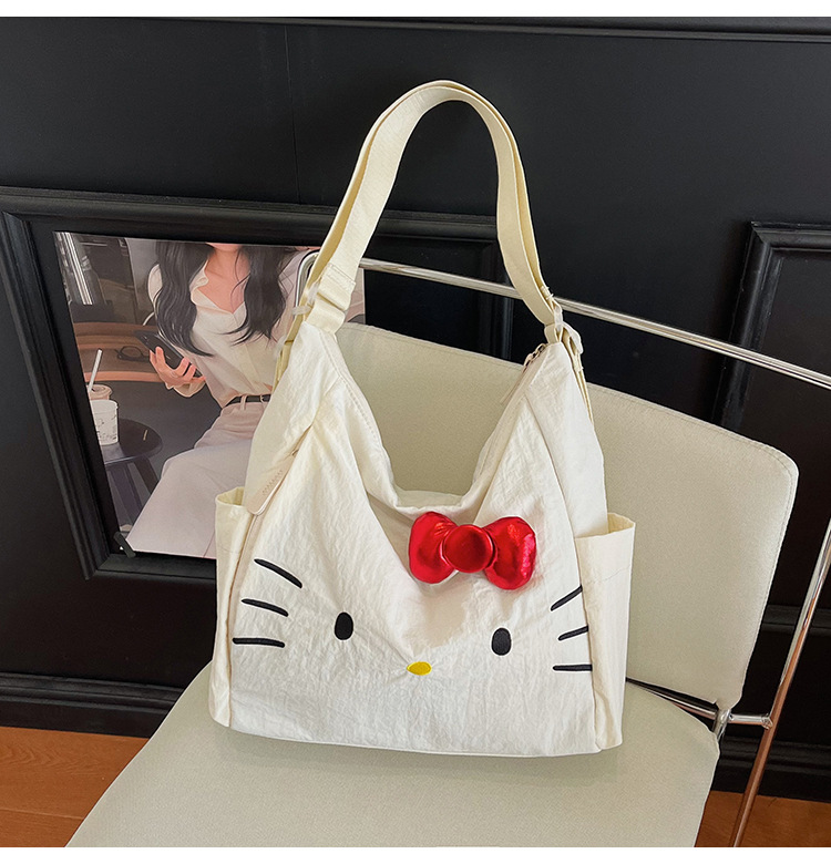 Cross-border Nylon Women's Bag 2026 New Style Large Capacity Cute Little Cat Single Shoulder Bag Bow Tote Bag Backpack