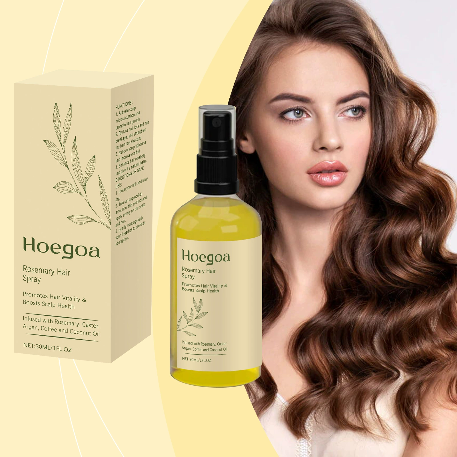 HOEGOA Спрей для ухода за волосами с розмарином Питательный, увлажняющий, нежный уход за кожей головы Укрепляющий шелковистый спрей для ухода за волосами