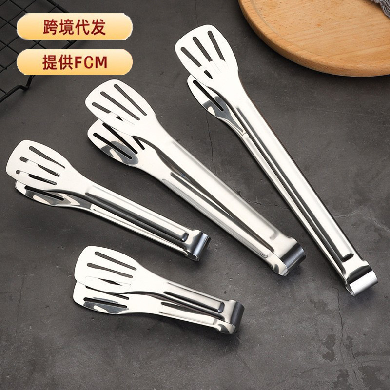 Cross-Border Fcm304 Stainless Steel Three-Line Clip with Color Plating, Food Clip, Steak Bread Clip, Barbecue Clip, Tongs