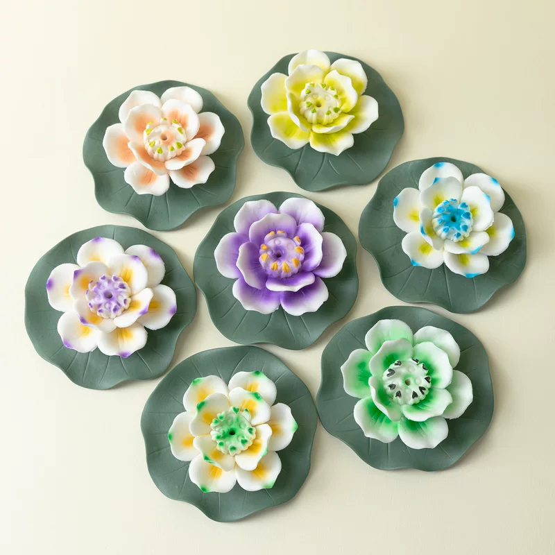 乐佳 Ceramic hand-pinched flower thread incense incense seat home office creative tea ceremony ornament lotus tea pet