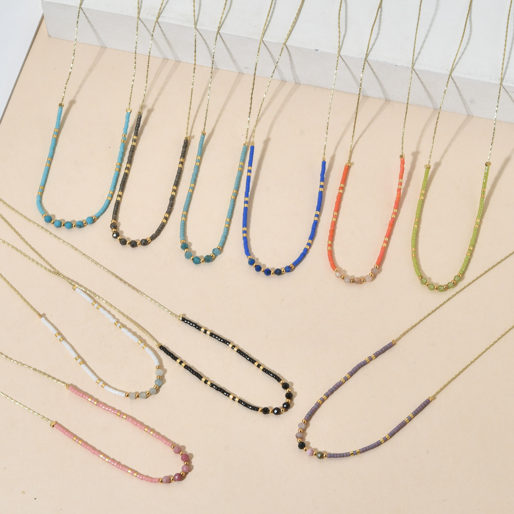Necklace Classification Simple Style Geometric Stainless Steel Natural Crystal Glass Necklace In Bulk