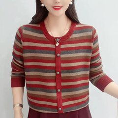 一件代发2025秋季新款时尚条纹洋气宽松显瘦百搭针织衫女装上衣
