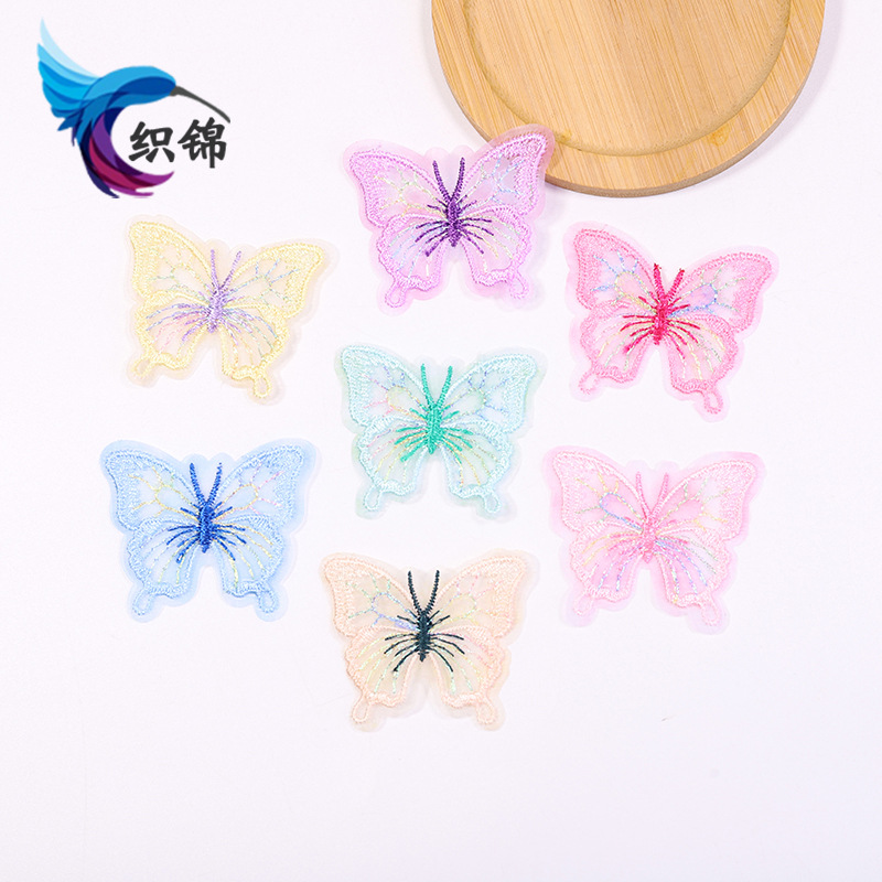 跨境爆款衣服装饰辅料发卡饰品配件批发新款单层涤纶刺绣蝴蝶布贴