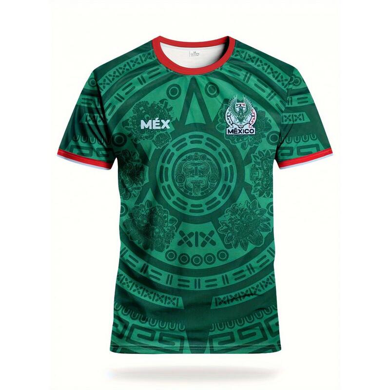 New Cross-Border Foreign Trade Model Mexico World Cup 3D Printed Pattern Men's Round Neck Short-Sleeved T-Shirt Jersey Football Uniform