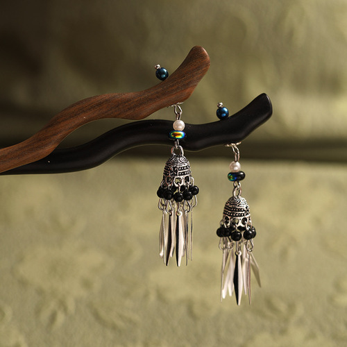 Ancient-style black sandalwood hairpin, green sandalwood tassel hair ornament, daily hairstyle hairpin, Hanfu accessory, simple hair comb for hair styling