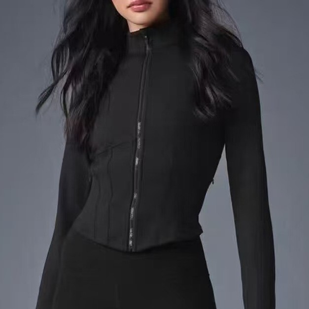 Fishbone Jacket Women's Outerwear Yoga Wear Long-Sleeve Stand Collar Tight-Fitting Sports Fitness Top Short Slim-Fit Waist-Cinching Outfit