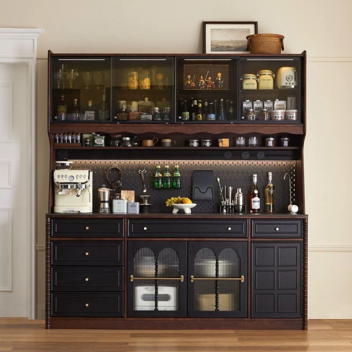 Буфет из цельного дерева, перфорированная доска, скандинавский шкаф для чая и вина, домашний настенный встроенный шкаф для хранения, кухонный шкаф для хранения, высокий шкаф