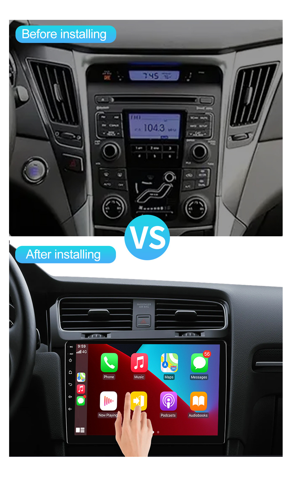 10inch Car Navigation Supports Carplay Built-In Wifi Supports Ahd Input Android Universal Car Display