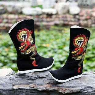 Ancient Coat Hanfu Men's Shoes Thick Sole Official Boots Retro Chinese Style Boots Wedding Shoes Antique Height Increasing Martial Arts Jinyiwei Soap Boots