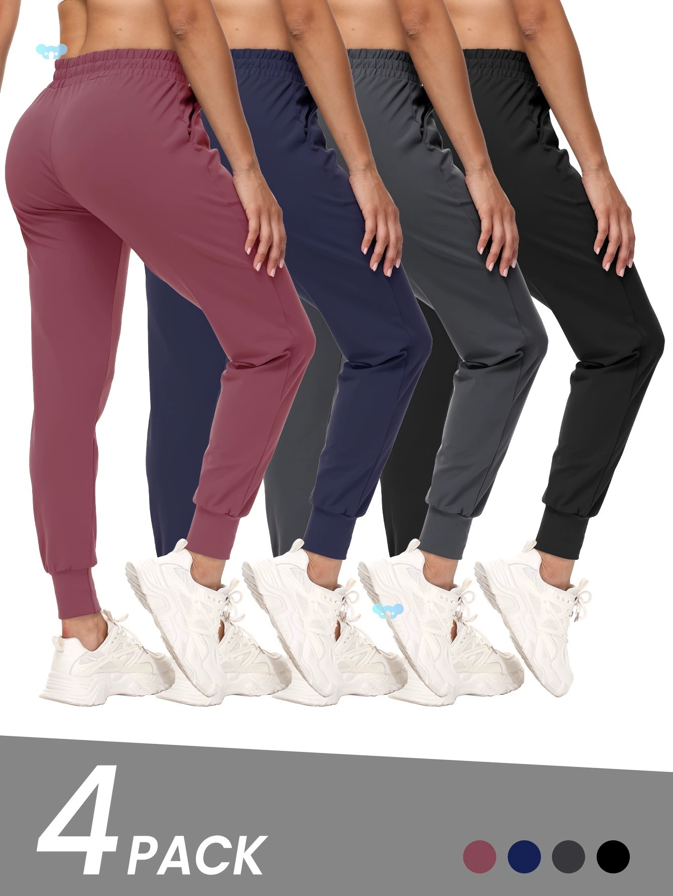 Комплект из 4 бегунов для женщин, однотонные спортивные штаны с карманами