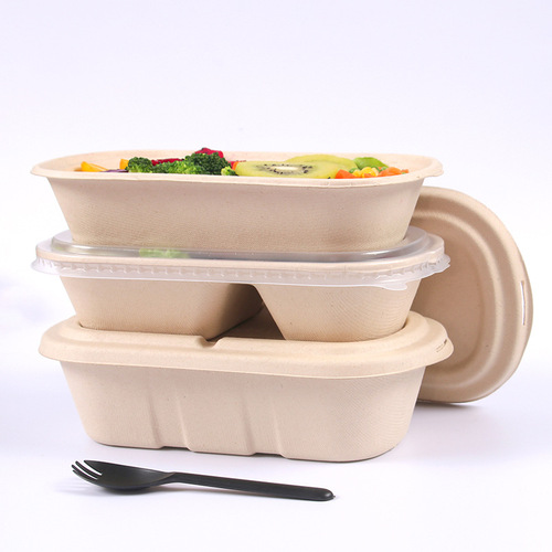 Disposable paper pulp salad box, environmentally friendly and biodegradable lunch box, sushi takeaway packaged round bowl fruit fast food box