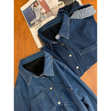 2025加绒加厚复古水洗牛仔衬衫女翻领外套冬季百搭潮