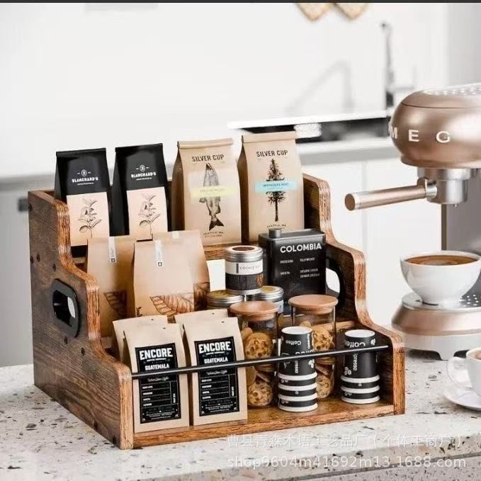 Desktop kitchen condiment rack wooden kitchen three-layer condiment…