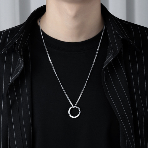 Möbius Ring Necklace for Men and Women, Trendy Brand, Unisex New Silver Whip Chain Titanium Steel Pendant Necklace