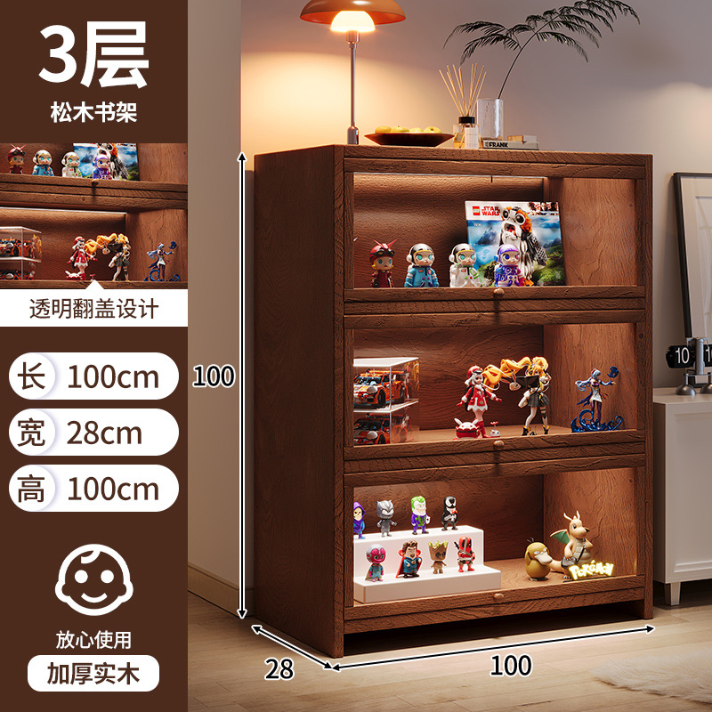 Mesita de noche de madera maciza Estilo retro americano Dormitorio junto a la cama Gabinete de almacenamiento multicapa para el hogar Estante con grietas