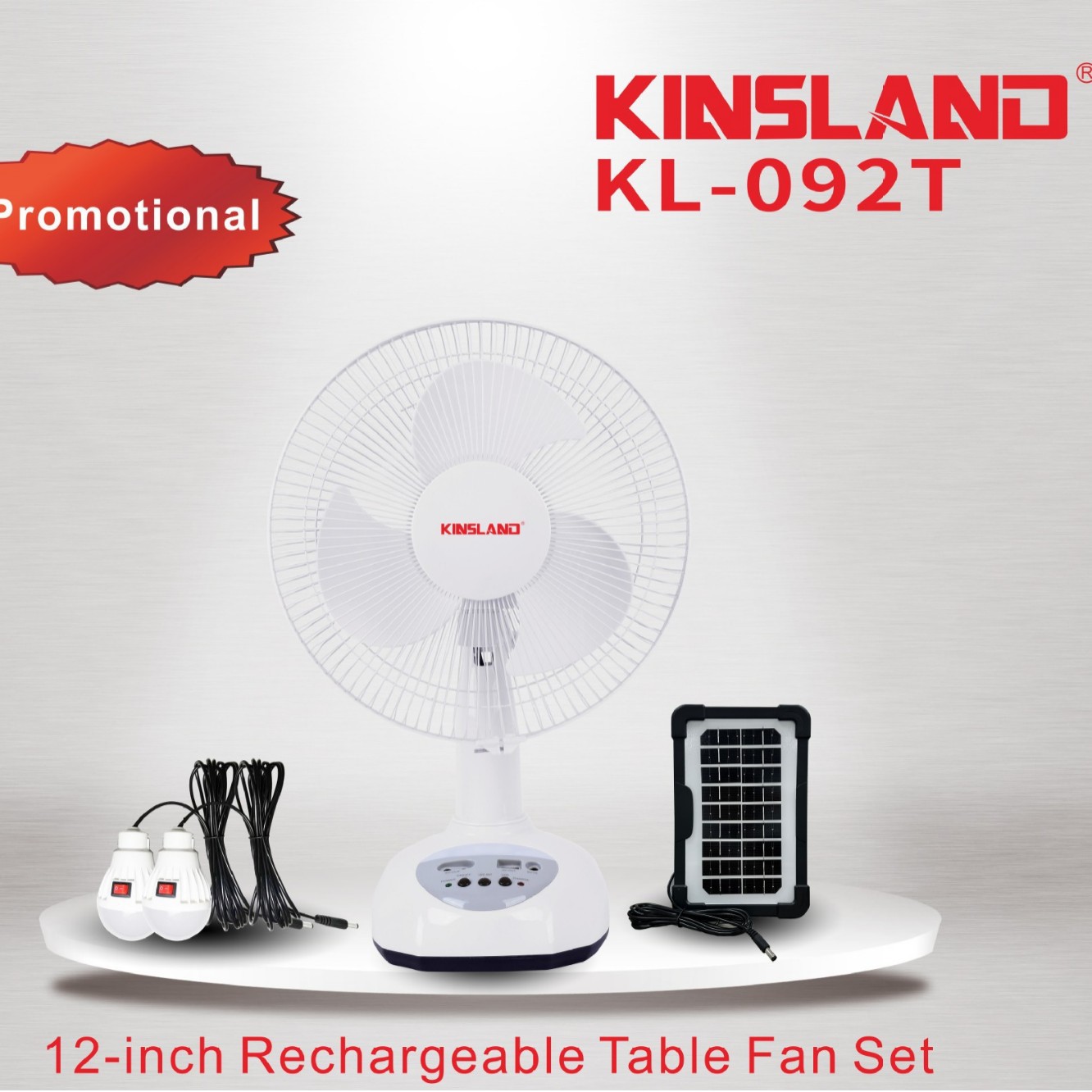 Mejores ventas de ventilador de mesa de carga solar de 12 pulgadas en el sudeste asiático AC DC carga con bombillas y paquetes solares