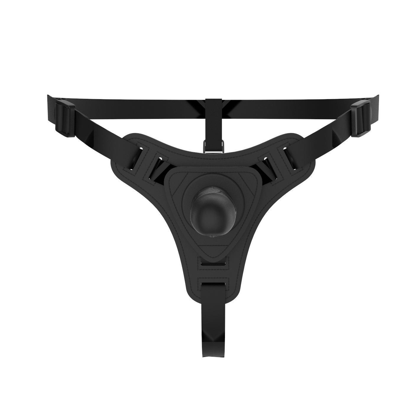 Wearable Leather Strap-on Harness with Dildo, Small Size, Black — detail image 8
