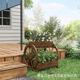 木制车轮花架庭院创意花床婚礼装饰花车木制花箱复古民宿花盆摆件