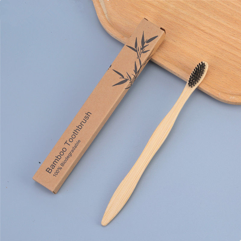 Cepillo de dientes y set de cepillos de dientes para hotel, cerdas suaves de carbón de bambú, desechables, mango de calabaza, cerdas duras, bolsa de papel de bambú, caja de papel, ecológico