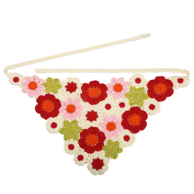 Francia cereza toallas triangulares mujeres primavera y otoño viajes padres-hijos gancho de punto flores hueco pañuelo de arte correa de pelo gorro