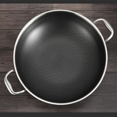 304 stainless steel large wok with double handles non-stick cooking pan, low smoke stir-fry pan, suitable for electromagnetic stove and gas stove, thickened 40cm