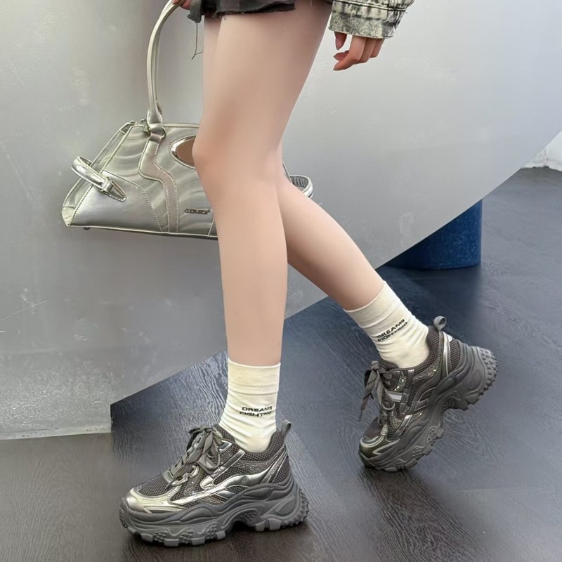 真皮老爹鞋女2025秋季新款网面透气运动休闲鞋百搭厚底增高跑步鞋|undefined
