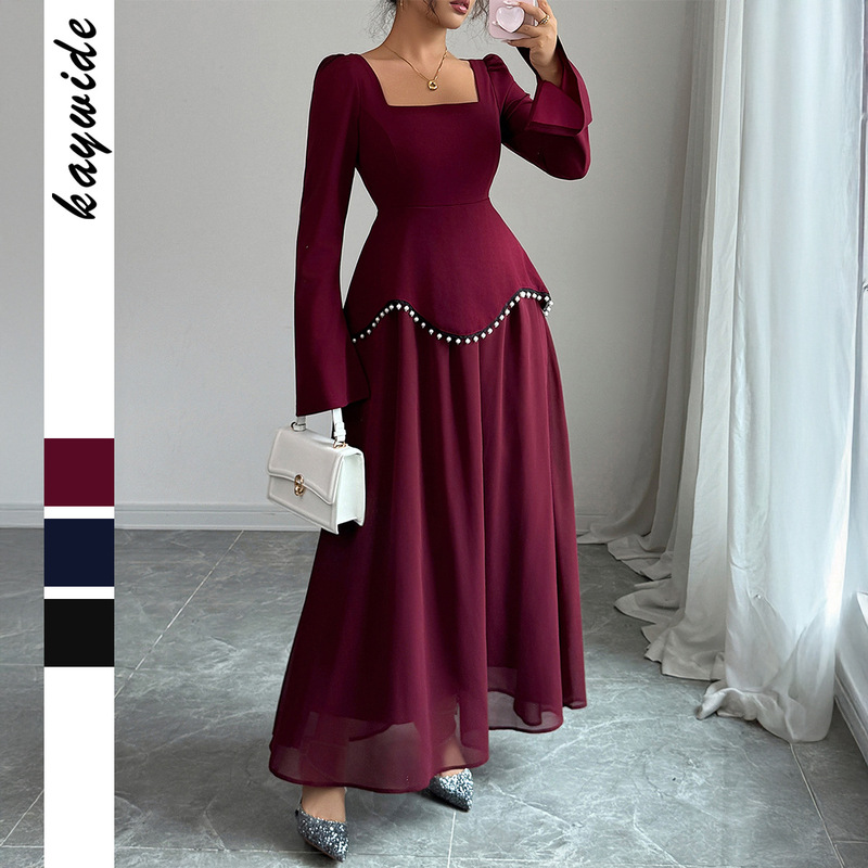 Di Yun European and American Style Elegant Long-Sleeve Long Dress Women's Clothing 2026 Autumn and Winter Amazon Independent Site