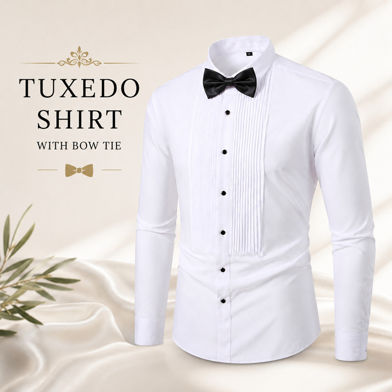 Popular foreign trade men's performance dress white shirt, stage men's long-sleeved shirt with bow tie, for choir men Popular foreign trade men's performance dress white shirt, stage men's long-sleeved shirt with bow tie, for choir men