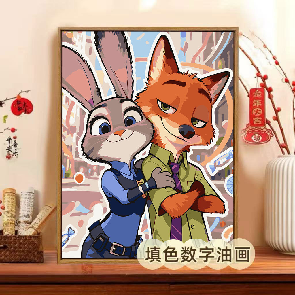 Zootopia Digital Oil Painting DIY Coloring Judy Nick Movie Animation Character Hand-Painted Acrylic Decorative Painting