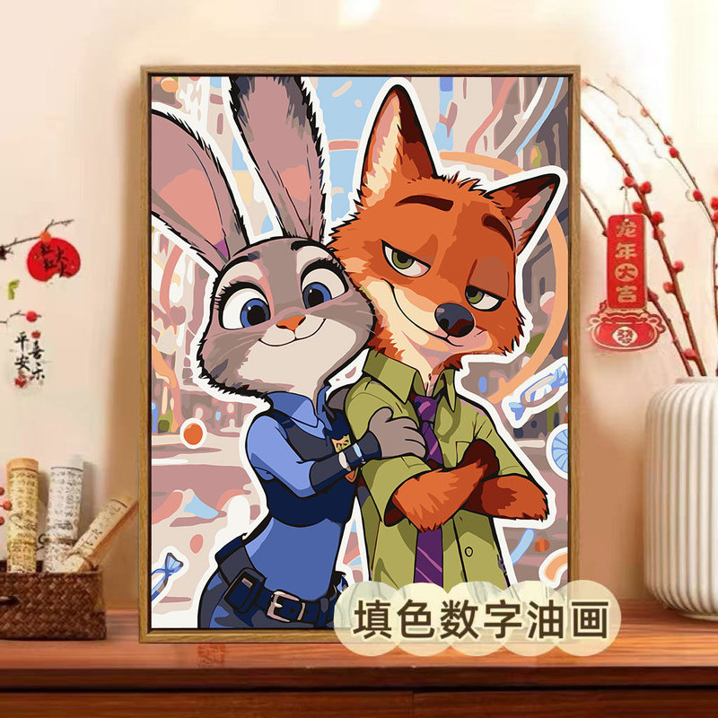 Zootopia Digital Oil Painting DIY Coloring Judy Nick Movie Animation Character Hand-Painted Acrylic Decorative Painting