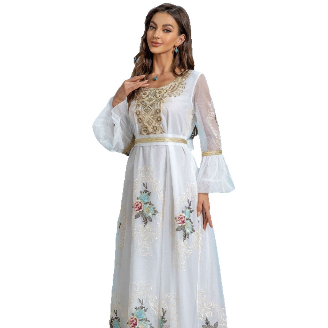 ZD020 Middle Eastern New Ethnic Style Women's Muslim Robe Dubai Evening Applique Embroidered Dress_ecoleips.com
