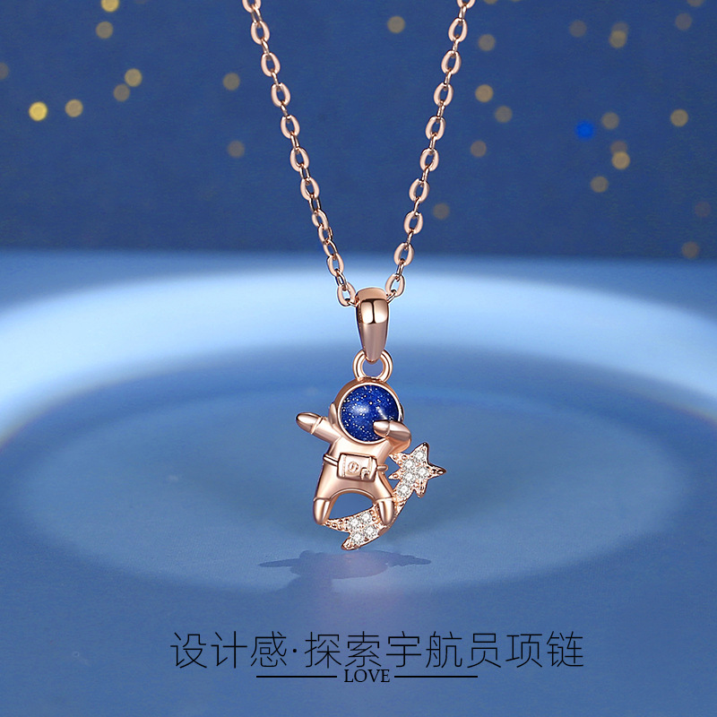 Original astronauta plata esterlina S925 Collar personalizado hip hop Spaceman moda clavícula cadena divertido regalo de Año Nuevo