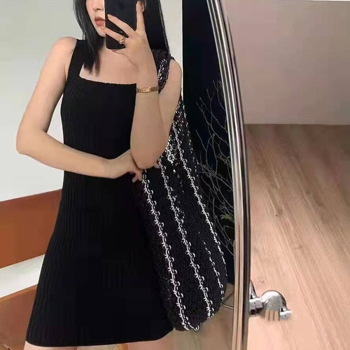 2007# Summer and Spring Sleeveless Dress with 3D Braided Design, Highlights Collarbone, Straps, Bodycon Knit Short Skirt