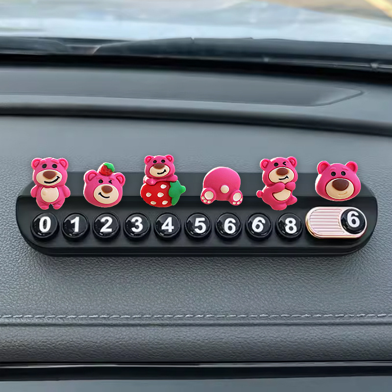 Decoración de coche de oso de fresa, coche eléctrico, decoración pequeña de personalidad, decoración de coche, decoración de consola central de coche