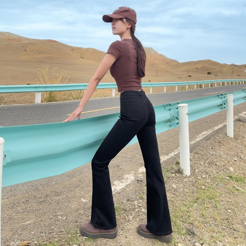 In-stock wholesale "High Quality" black flared jeans for women, autumn high-waisted stretch slimming bell-bottom pants In-stock wholesale "High Quality" black flared jeans for women, autumn high-waisted stretch slimming bell-bottom pants
