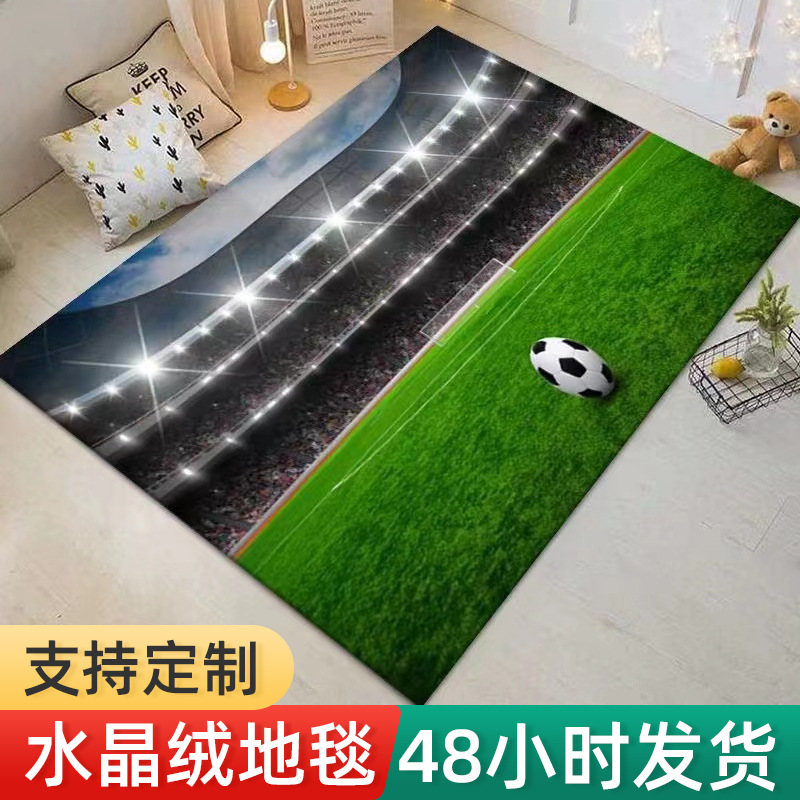 Estricta selección al por mayor transfronteriza alfombra de lana corta impresa de terciopelo de cristal alfombra de fútbol de baloncesto alfombra rectangular simple