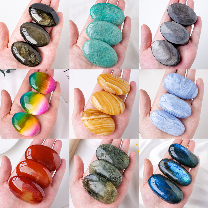 Natural Crystal Raw Stone Hot Compress Stone Play Jade Agate Health Massage Stone Essential Oil Palm Stone Handle Wholesale