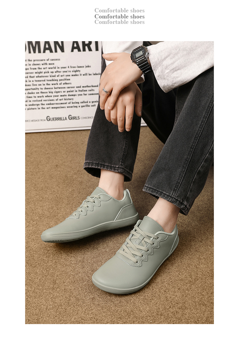Unisex Barefoot Shoes Wide Toe Lightweight Soft Leather Trainers_voghion.com