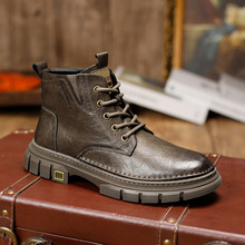 马丁靴男士2024新款秋冬真皮厚底中帮男靴子英伦风复古工装皮靴