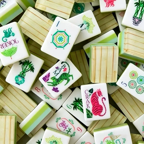 Bamboo-Patterned Acrylic Hand-Twisted American Mahjong, Four-Layer Color-Blocking, American-Style Leisure and Entertainment, Home Travel Mini Mahjong