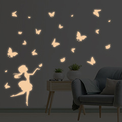 跨境夜光仙子蝴蝶貼紙房間裝飾牆貼紙臥室背景牆裝飾發光自粘牆貼
