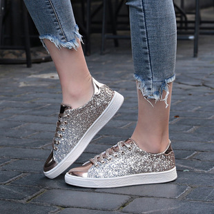 European Station Large Size 41 Street Photography Shoes Women's 2024 Spring and Autumn Cross-Border Trendy Colorful Sequin Casual Low-Top Shoes