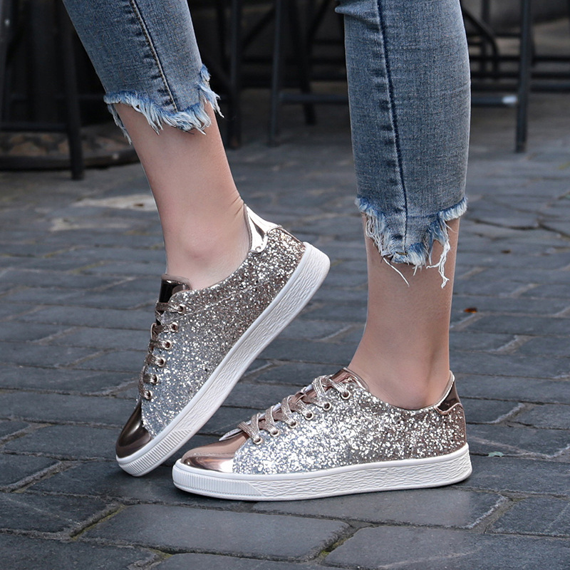 European Station Large Size 41 Street Photography Shoes Women's 2024 Spring and Autumn Cross-Border Trendy Colorful Sequin Casual Low-Top Shoes