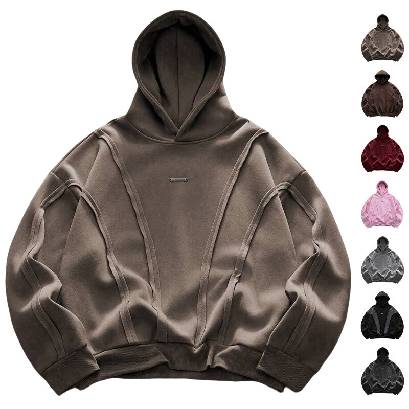 Cross-border Amazon men's American-style deconstructed hooded sweatshirt with heavy-duty three-dimensional patchwork, loose fit, and dropped shoulders Cross-border Amazon men's American-style deconstructed hooded sweatshirt with heavy-duty three-dimensional patchwork, loose fit, and dropped shoulders