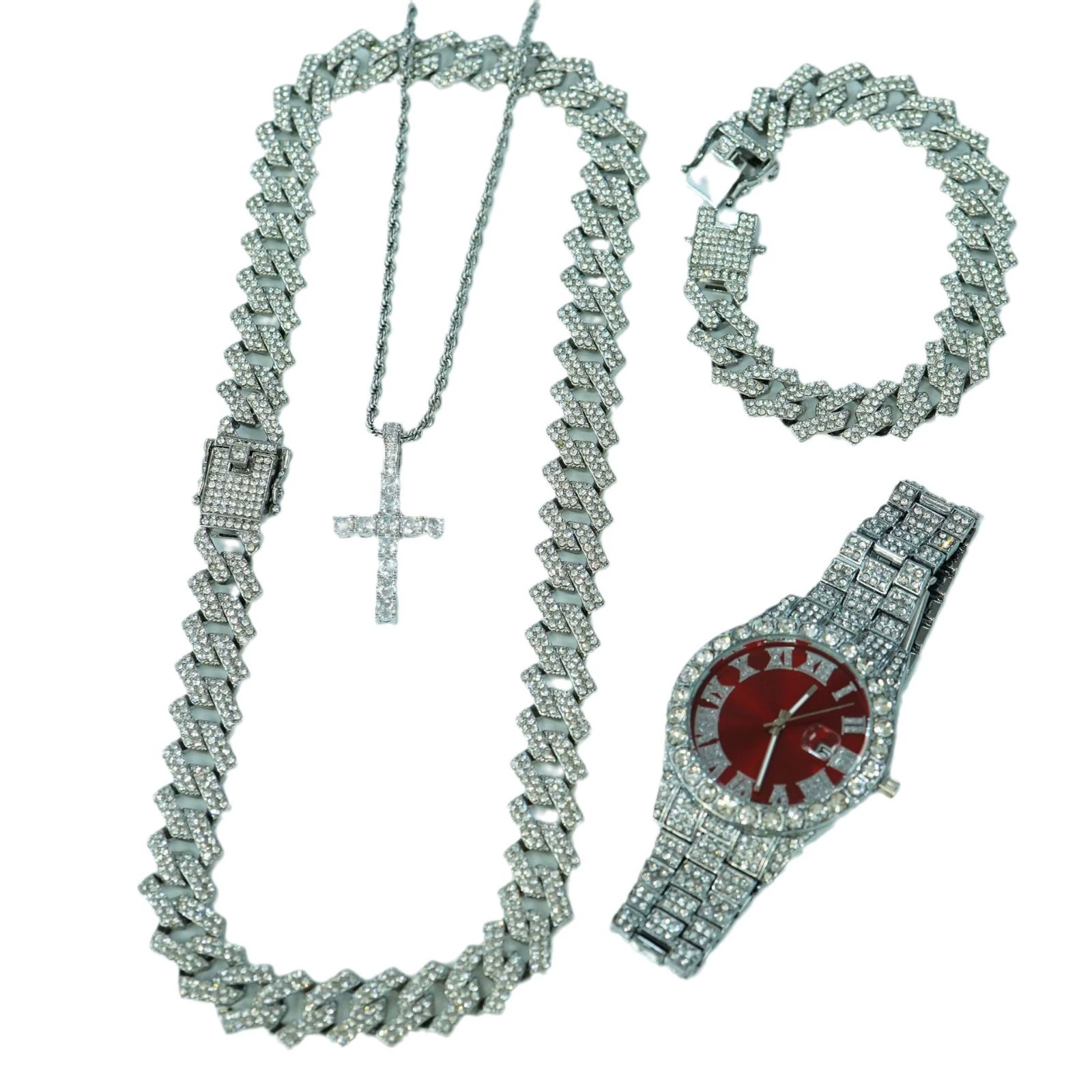 Men's fashionable universal necklace and bracelet, swiss watch, set, gift box, European style, 15mm