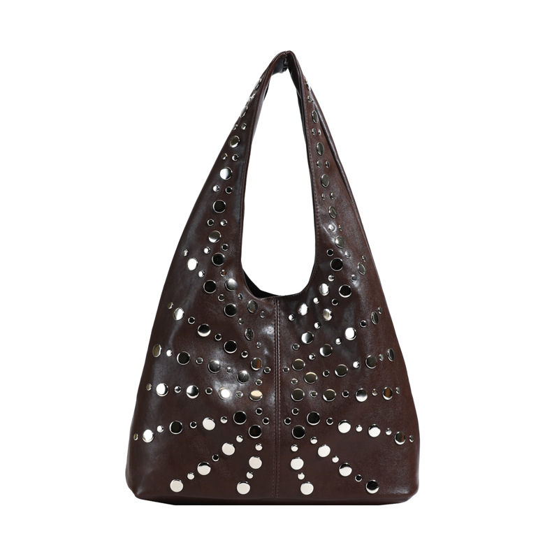 Bolso de textura transfronteriza 2025 verano nuevo estilo bolso retro remache bandolera bolso de mensajero de gran capacidad mujer