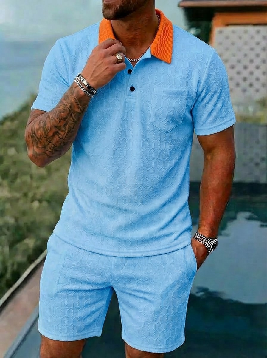 Men's Clothing Summer Fashion Breathable Color Blocked Pocket Short Sleeved Shirt Sports_viptrois.com
