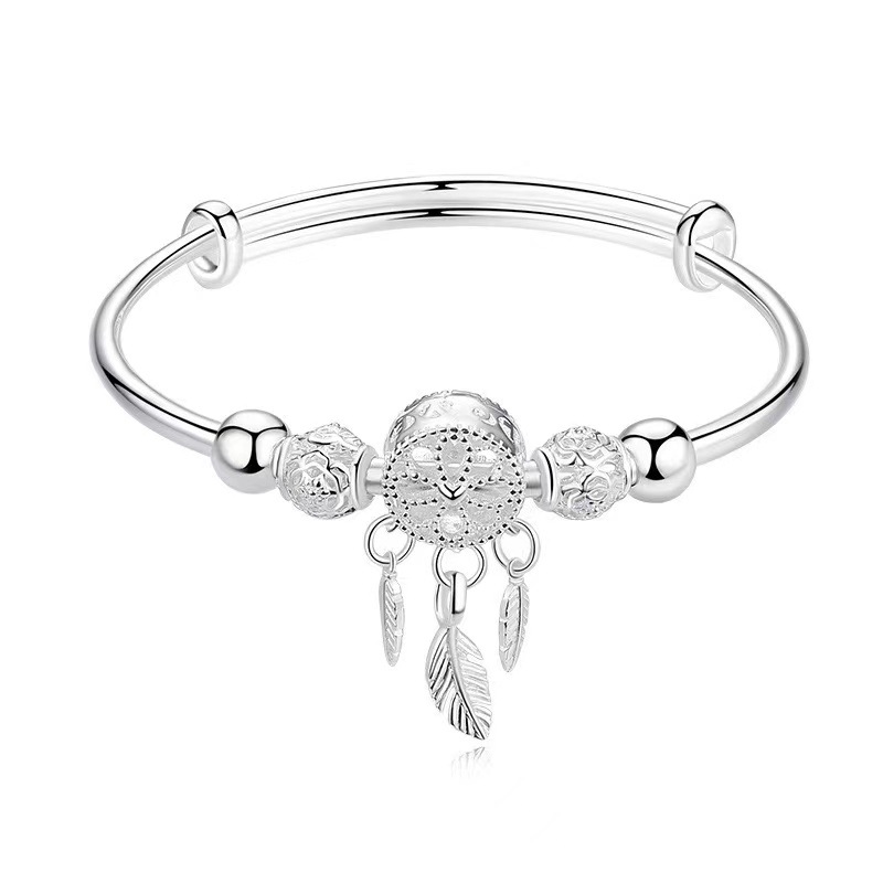 Japonés y coreano caliente-Venta de sueño catcher pluma plata Push-Pull hebilla ajustable pulsera temperamento verano mujeres moda pulsera de cobre
